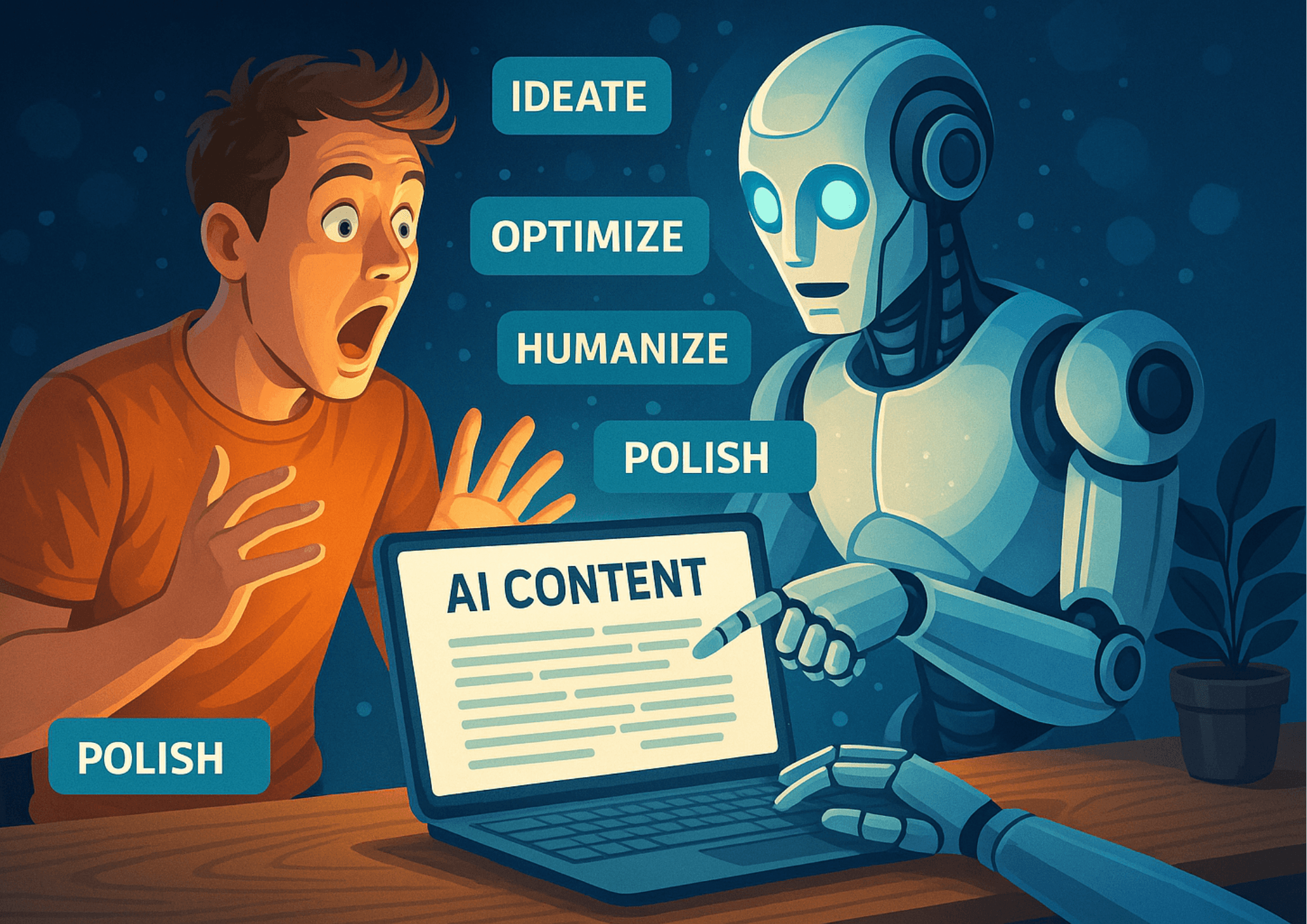 AI Content Ideate, optimize, humanize and polish