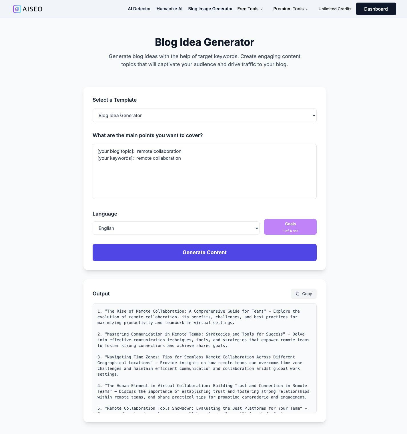 AISEO Blog Idea Generator