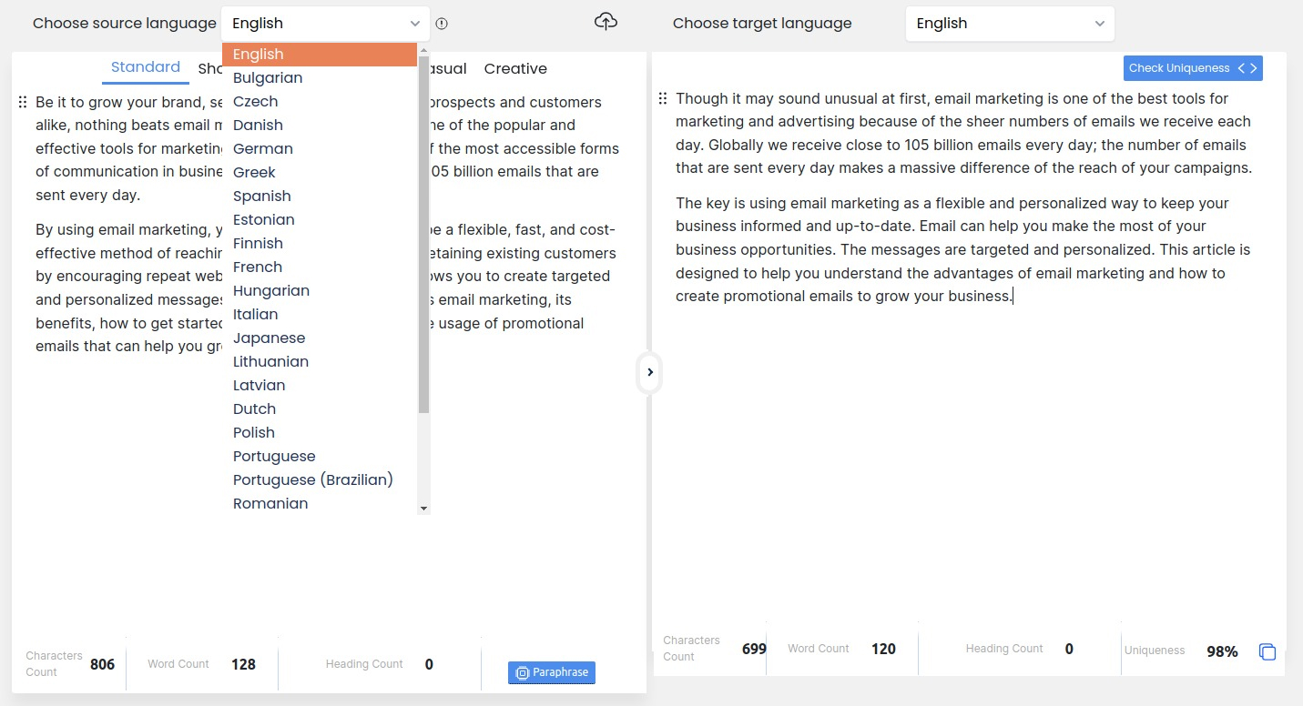 paraphrasing tool for german