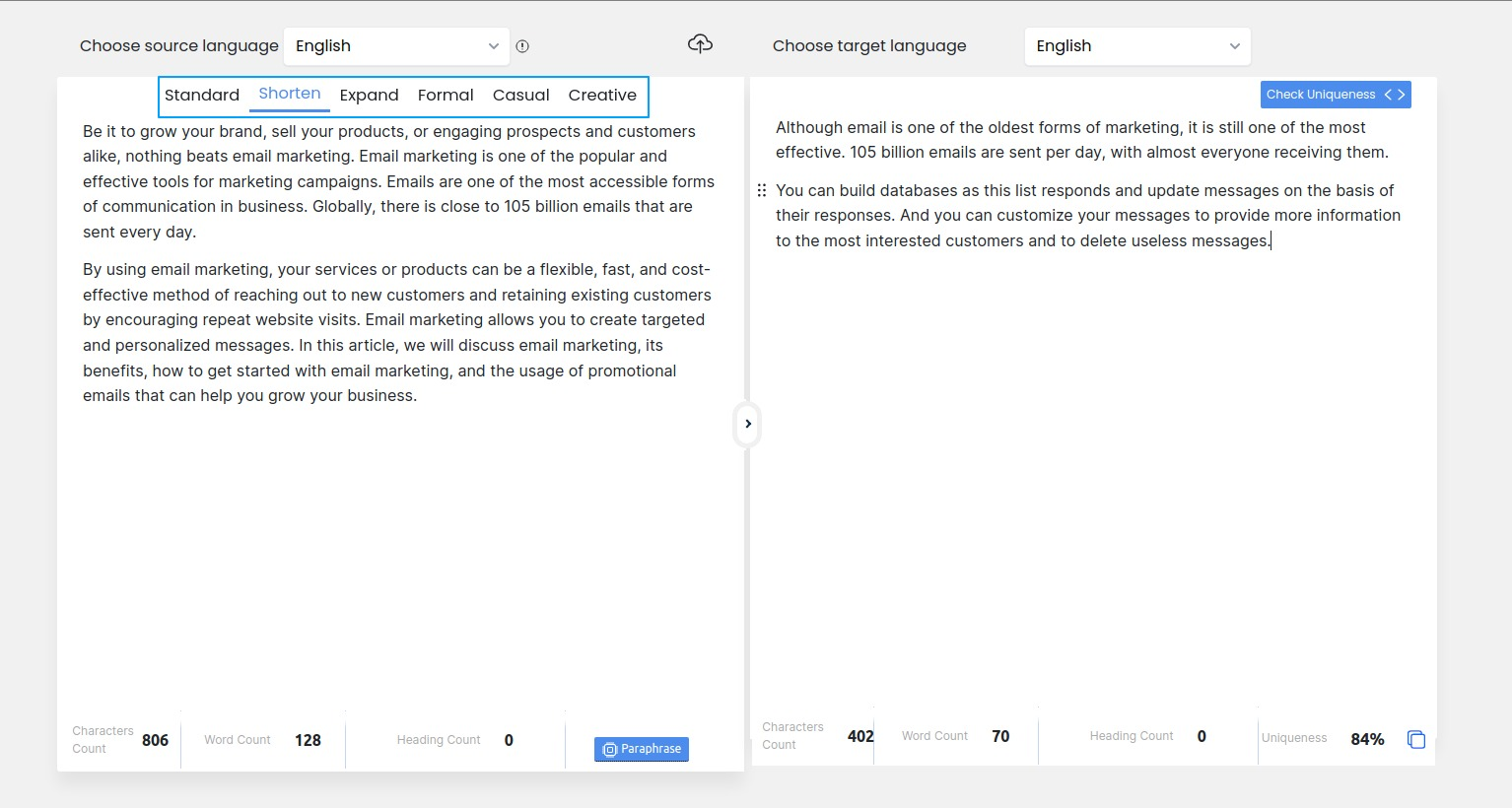 paraphrasing tool for german